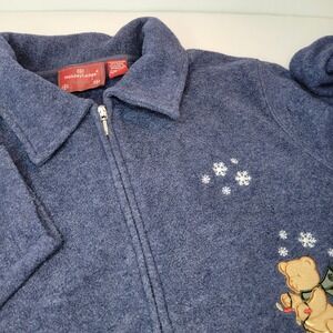 Northcrest Womens Embroidery Winter Fleece Jacket Grandmacore Sz 22W/24W 3X Navy